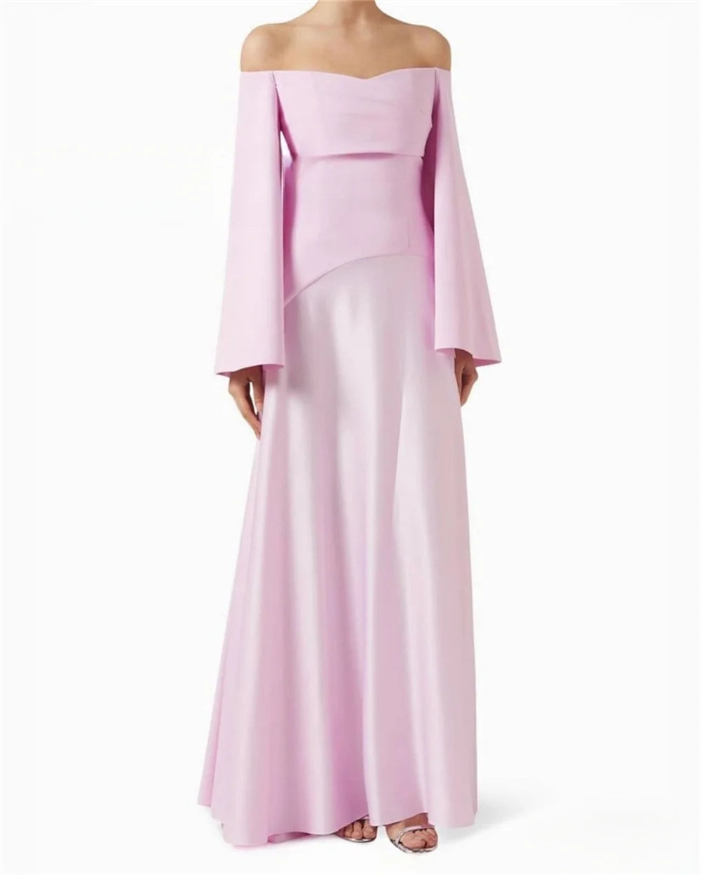 Muslim Taffeta Prom Dresses Modest A-line vestidos de noche Elegant Long Sleeves Off the Shoulder Formal Evening