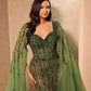 Vestidos de fiesta de sirena con cuentas de color verde oliva Perlas hechas a mano Mangas casquillo Árabe Dubai Vestido para ocasiones formales Vestidos de fiesta elegantes 2023