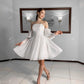 Organza mengkilap a-line gaun pengantin pendek lengan puff brides gaun pesta untuk wanita panjang lutut gaun malam prom