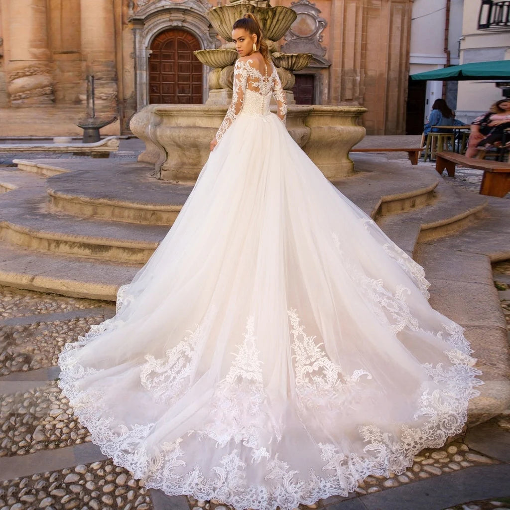 Vestido de novia de lujo con encaje bordado blanco, vestido de novia elegante sin tirantes con cuentas, vestido largo de fiesta de noche