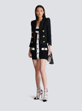 Spring Simple Design Black Patchwork White Line Bandage Mini Dress Sweet Fashion Woman Party Outfit High Stree Wear