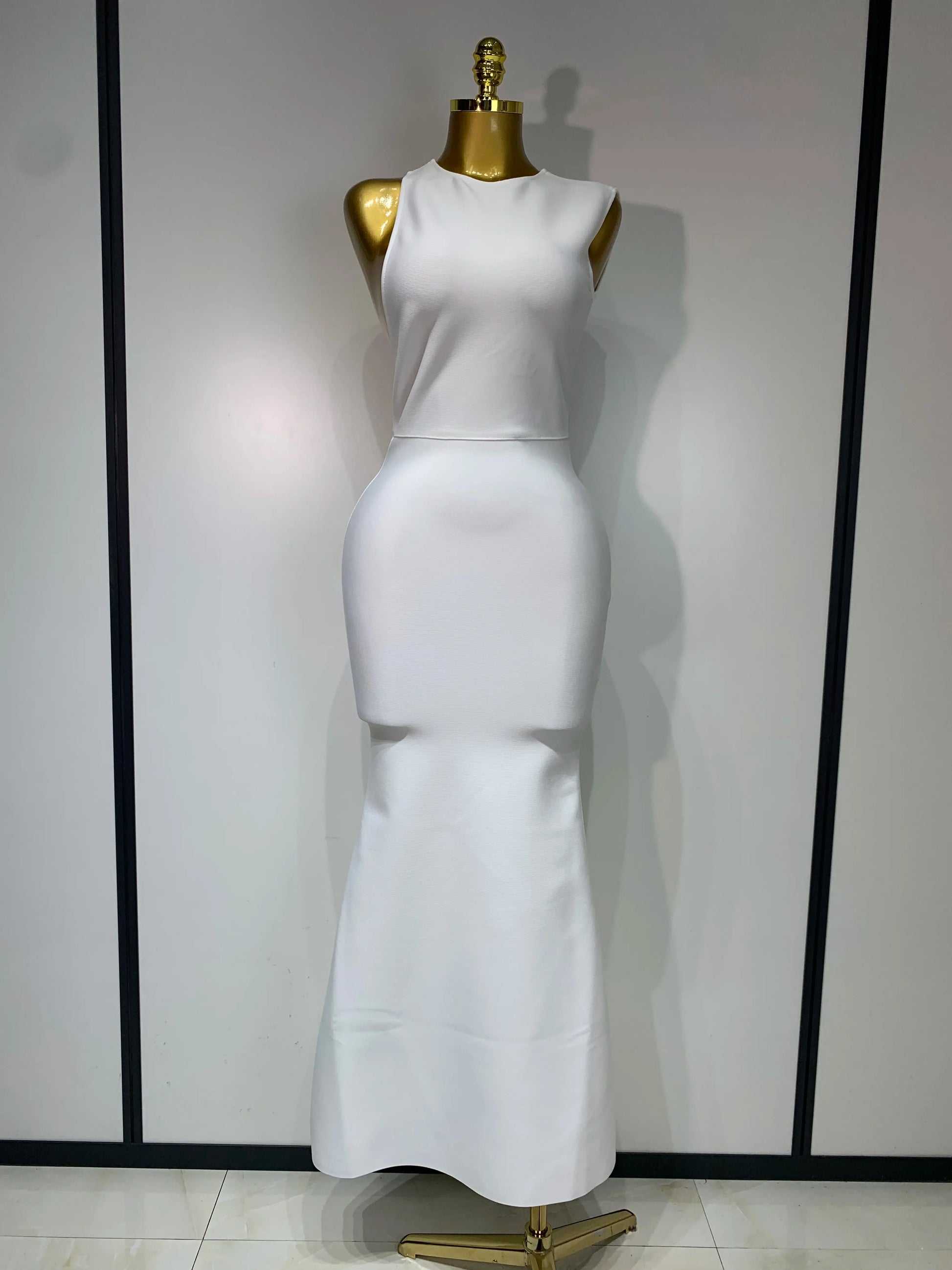 Women Sexy Sleeveless Backless Design Bodycon Bandage Dress Celebrity Elegant Evening Club Party Luxury Birthday Dresses WHITE