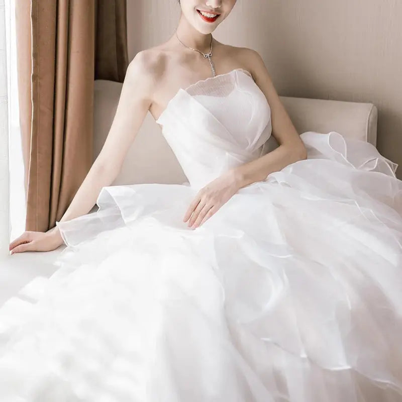 French Luxury White Wedding Dresses for Bride Women Elegant Sexy Strapless Long Evening Prom Party Dress Fairy vestidos