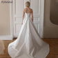 Newest Satin A Line Wedding Dress Sweetheart Long Sleeve With Pearls High Slit Bride Dress Illusion Back Robe De Mariee