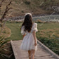 Gaun Perkahwinan Pendek Sederhana Lengan Pendek Appliques Tulle Backless Mini Bride Dresses Bunga Ilusi Gaun Perkahwinan Awam