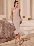 Elegant Bandage Dress Luxury Party Evening Club Night Cocktail Modest Holiday Bodcyon Celebrity Woman Clothes High Quality Beige