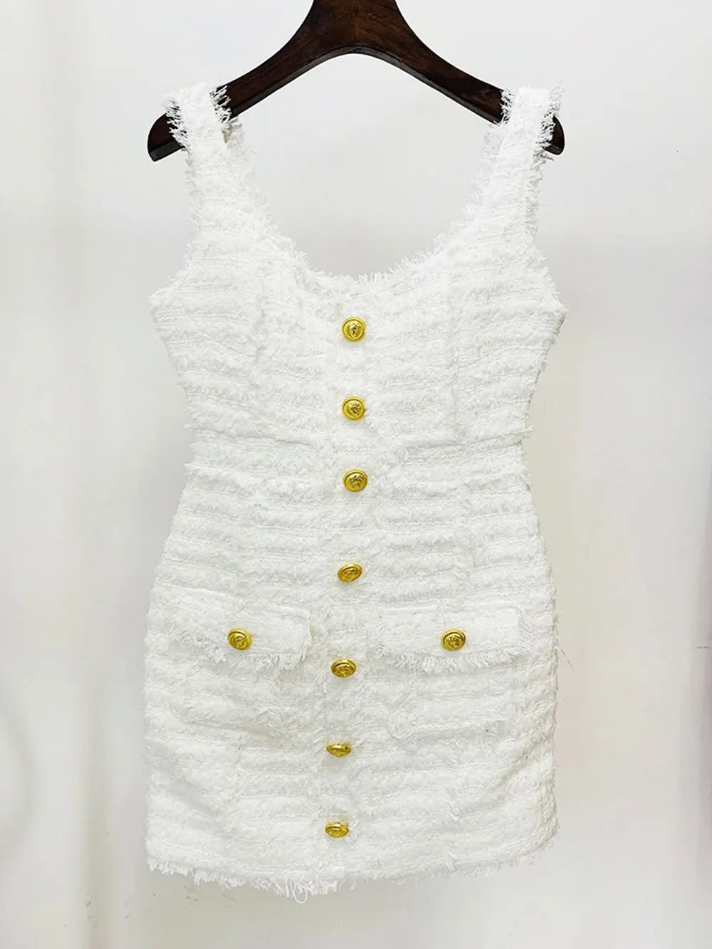 Elegant Women's Button Design Dress Camisole Sleeveless Slimming Mini Dress Celebrity Cocktail Evening Party Vestidos WHITE