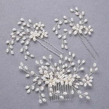 3pcs/set Pearl Wedding Hair Combs Headpieces Elegant Bridal Tiaras Side Combs Hair Clips Bride Hairpins Prom Bridal Hair Pieces sliver