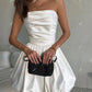 A-Line Mini Wedding Party Dresses strapless lengan tanpa lengan lipatan pengantin gaun puff rok puff vestidos de novia 2024 boda