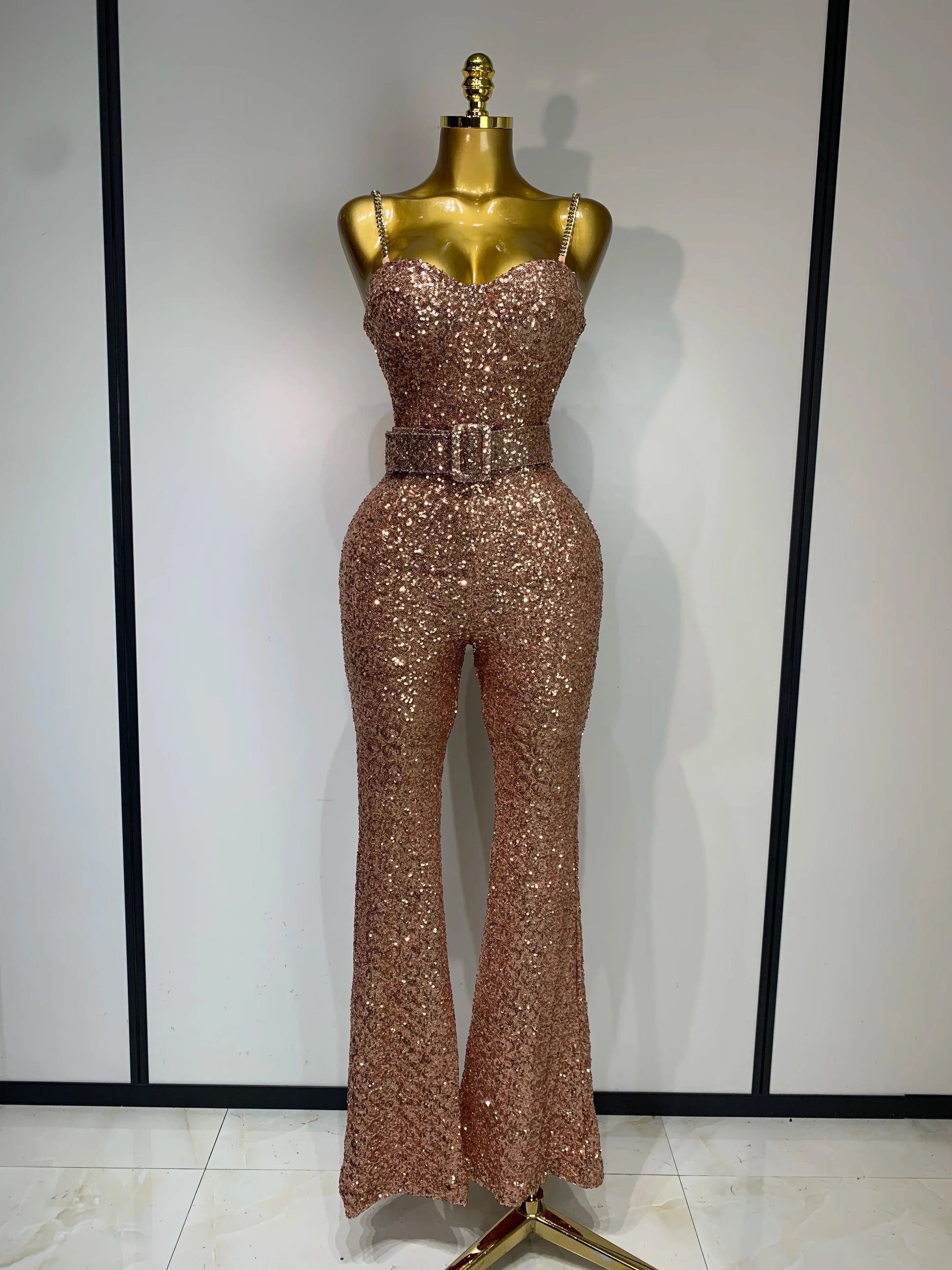 Women Sexy Backless Sleeveless Sequin Bodycon Jumpsuit Celebrity