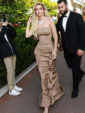 Celebraty Party Dresses For Women Sexy Strapless Ruched Design Satin Tight Maxi Long One-Piece Gown Special Event