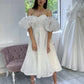 Short Puff Sleeve Wedding Dress Organza Knee Length Bridal Gowns Simple Beach Ivory Corset Back Robe De Mariee Customize Measure
