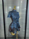 Nightclub Leotard Shining Lovely SequinsMini Dress Costume Celebrate RhinestoneBodysuit Birthday Silver Dresses