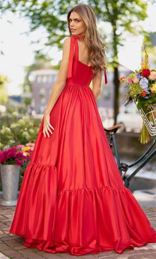 Vestidos de Fiesta color rojo vino tafetán corte en A فساتين السهرة elegante sin mangas hasta el suelo cuello en forma de corazón vestidos verano moda