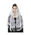 Lace Mantilla Church Veils Black White Spanish Musim Head Covering Shawl Scarf For Women Chapel Catholic Veils For Wedding Bride WHITE