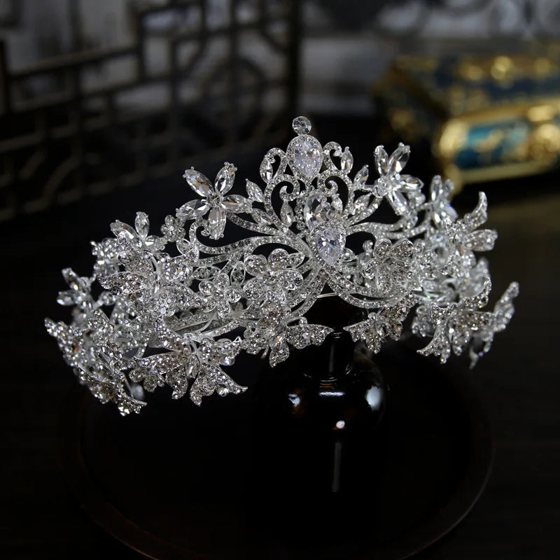 Baroque Princess Queen Crowns For Wedding Crystal Bridal Tiara Crown For Pageant Women Diadem Party Prom Hair Jewerly Headpiece Blue Zinc Plated