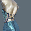 Women's Fashion Suits Two Pieces Crop Top Skirt Sets Night Club Shiny Diamonds Luxury Party Show Stage Outfit Feicui