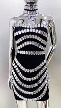 Stylish Necklace Shining Diamonds Strapless Black Bandage Mini Dress Fashion Woman Party Vestido Celebrity Birthday Outfit