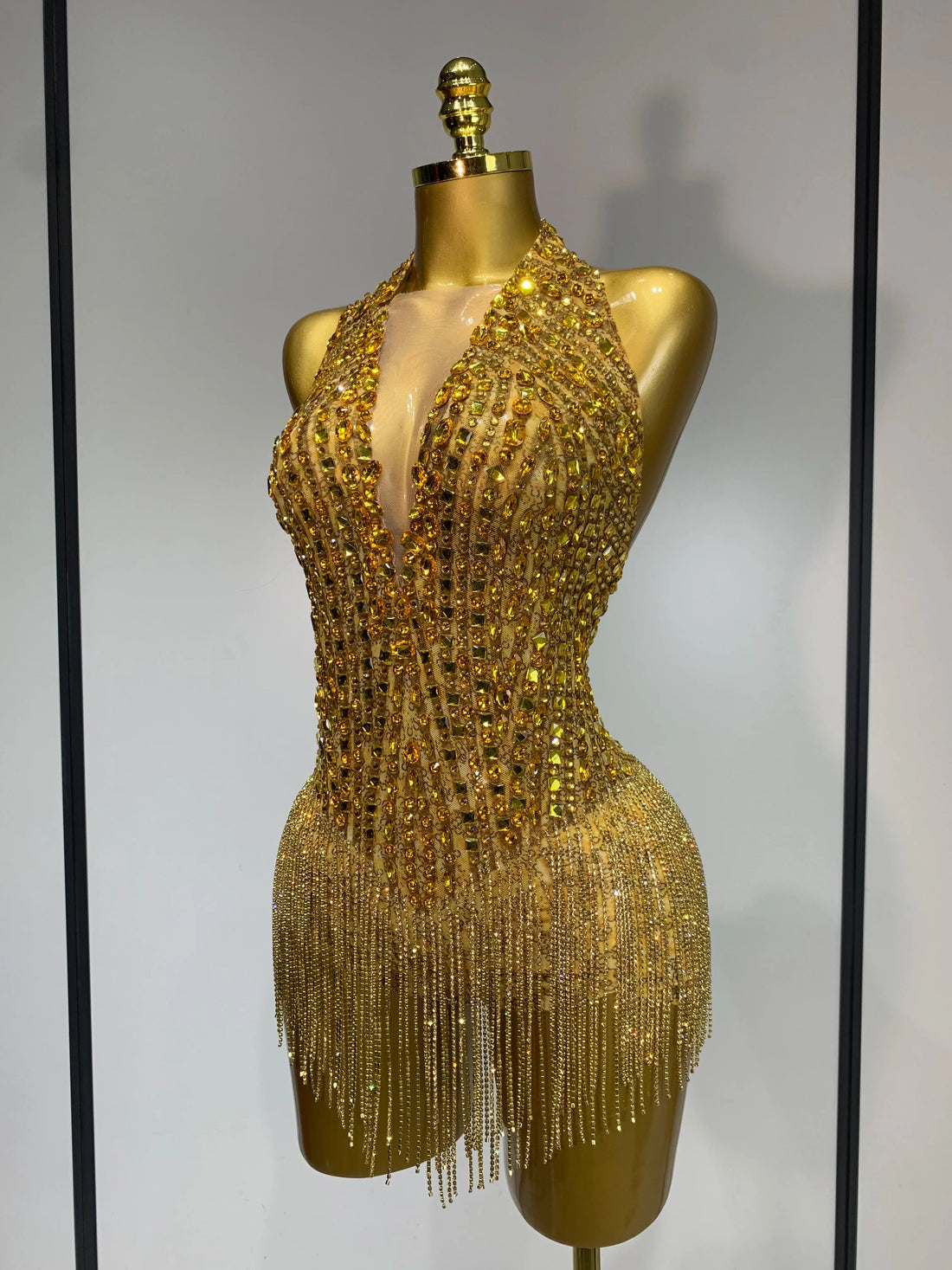 Women Sexy See Through Stretch Bodysuits Birthday Dancer Performance Wear Mesh Luxury Rhinestone Nightclub Hotwife Outfit Gold