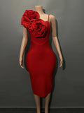 Black Red Color Women Sexy Strap Florals Bodycon Midi Bandage Dress Celebrate Nightclub Party Birthday Photo Shoot Outfit