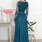 Hunter Green Evening Dress Long Full Sleeves A Line Lace Applique Sequined Bling Slit Floor Length Prom Party Gowns Elegant