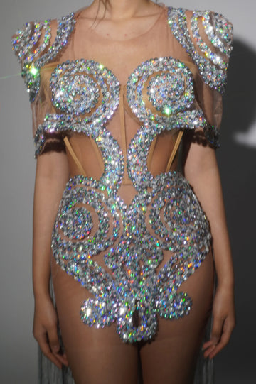 Shinning Sequins Women Sexy mesh See Through Cloak Sleeve Sexy Bodycon Mini Dress Nightclub Party Bar Singer Performance Costume Silver