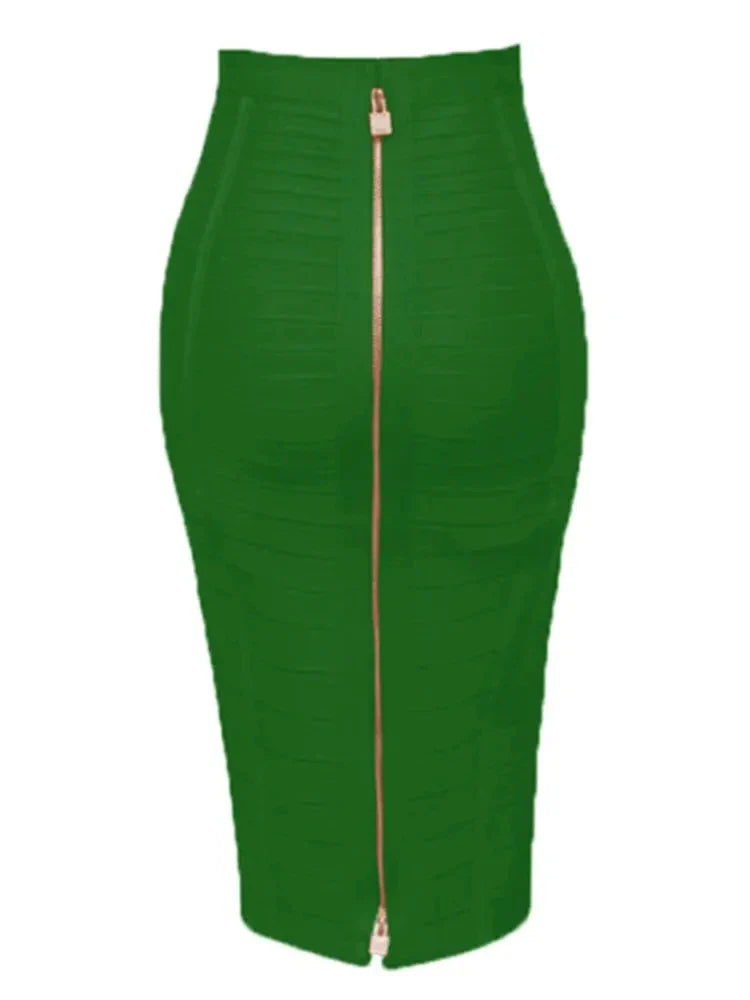 All Match Style 15 Colors Golden Zipper Package Hips Knee Length Bandage Skirt Fashion Office Lady Wear Woman Basics item green