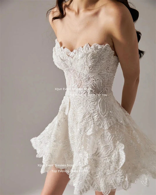 Znakomite brokatowe koronkowe mini sukienki ślubne seksowne ukochane suknie ślubne A-line luksusowe vestido de noiva szaty pannowanowe sukienka
