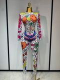 Sparkly Colorful Balloon Cartoon Stretch Sexy Dance Stage Jumpsuit Birthday Party Shiny Rhinestone Performance Club Stage Outfit MULTI