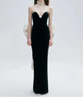 Glamorous Black Mermaid Strapless V-Neck Dress Gown with Bow Detail for Galas Wedding Party