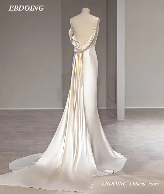 Gaun pengantin putri duyung untuk pengantin satin strapless dengan spaghetti straps backless custom custom made plus ukuran vestidos de novias