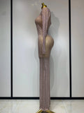 Sparkly Diamond Luxury Birthday Party Long Dress Elegant Celebrity Evening Party Nightclub Prom Dress Singer Dancer Stage Outfit