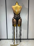 Luxury Birthday Sparkle Sequins Diamonds Long Tassel Sleeveless Mini Dress Women Red Carpet Goddess Stage Performance Costume