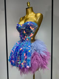 Sparkly Sequins Ruffles Two Pieces Set Sexy Backless Top Skirt Set Nightclub Performance Dance Dress Singer Stage Outfit