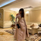 Luxury Sequins Neck Prom Dress Nude Pink Evening Dress Long Sleeve فستان سهرة Floor Lenght Silk Party Dresses