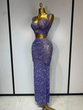 Sparkly Rhinestones Top Long Skirt Two Pieces Set Women Celebirty Luxury Birthday Dress Nightclub Stage Performance Costume