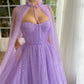 Sweet Cape A-line Prom Dress Lavender Evening Dress Glitter Organza فستان سهرة Sweet Tulle Sweep Train Party Dresses