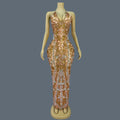 Women's Sexy Backless Strap Deep V Neck Dress Elegant Rhinestone Evening Dress Birthday Celebrate Party Queen Maxi Dress huangye as shown