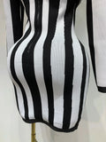 WomenLuxury Sexy Long Sleeve Stripe Black White Mini Bandage Dress Knitted Celebrity Elegant Evening Club Birthday Dresses