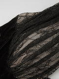 Black Mesh Patchwork Halter Long Dress For Women Long Sleeves Lace Embroidery Mermaid Bodycon Party Evening Gown