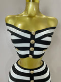 Sexy Off Shoulder Striped Button Two Piece Mini Bandage Set Women Celebrity Designer Evening Party Luxury Birthday Outfit