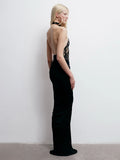 Sexy Black Halter Lace See Through Long Dress Backless Floor Length Tunic Elegant Cocktail Party Evening Gowns