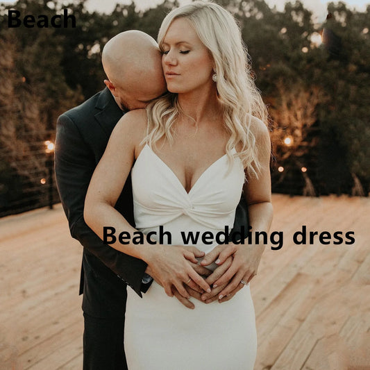 Plażowa sukienka ślubna Spaghetti syrena satynowa elegancka bez rękawów bez pleców ślubna sukienka na plażę panny młodej sukienki