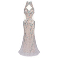 Sparkling Green Sequins Crystal Cut-Out Mermaid Sleeveless Dress Gown for Balls Party AS PIC