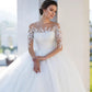 Sexy elegante flauschige Brautkleider Brautkleid runde Hals Langarmes Vestidos de Novia Schöne Brautkleider Spitze Applikation