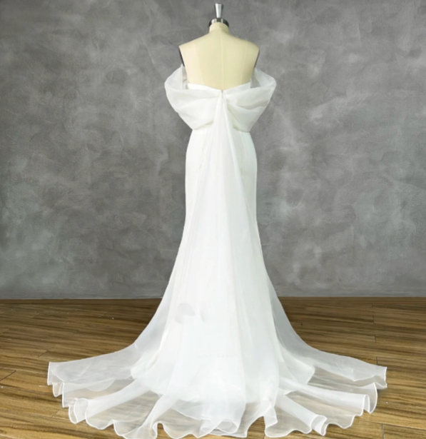 Dideyttawl Real Bild Einfacher Off-Shoulder-Falten Meerjungfrau Hochzeitskleid Reißverschluss Rücken Organza Court Zug Zug Brautkleid