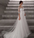 Long Pregnant Wedding Dress Empire Waist Sheer Neck 3/4 Sleeves Lace Applique Tulle A Line Bridal Gown Women Custom made Ivory
