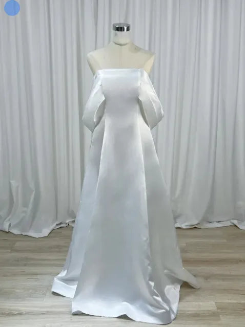 Sexy Off Shoulder Satin فستان سهرة Floor Length Prom Dress Side Pleated Design Evening Dresses Strapless Party Dresses as pic