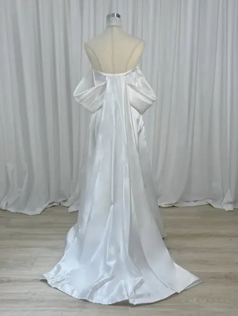 Sexy Off Shoulder Satin فستان سهرة Floor Length Prom Dress Side Pleated Design Evening Dresses Strapless Party Dresses as pic