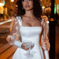 Pakaian Parti Perkahwinan Pendek Kolar Square Long Puff Sleeves Mini Brides Gowns For Women Button A-Line Cocktail Dress